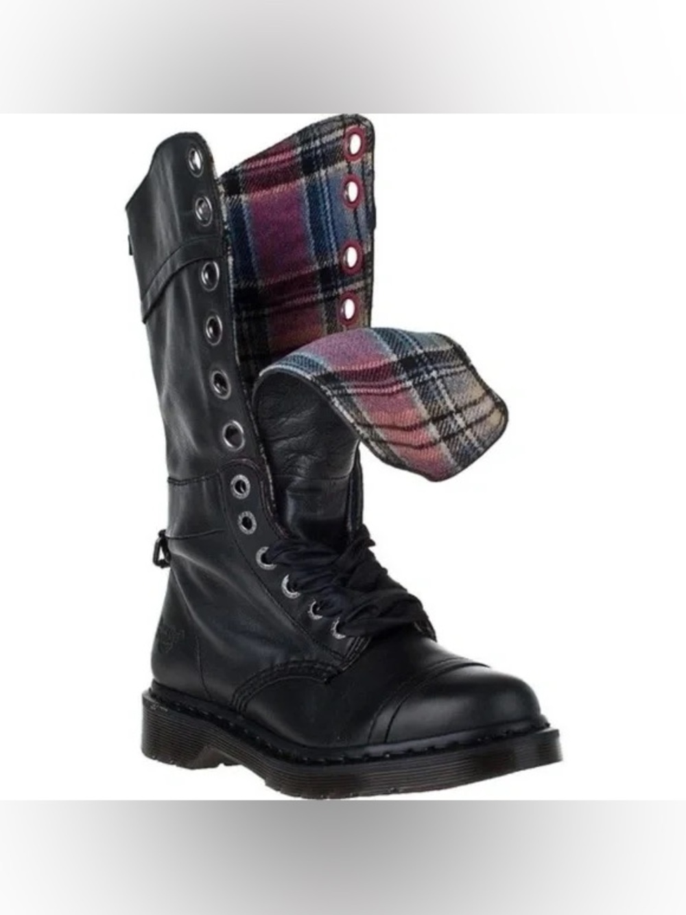 Dr. Martens Women's Triumph 1914 W Boots Black Plaid NEW 12 Eye US 9 RARE!!!